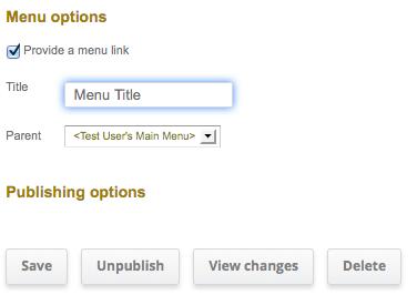 Menu options for site menu